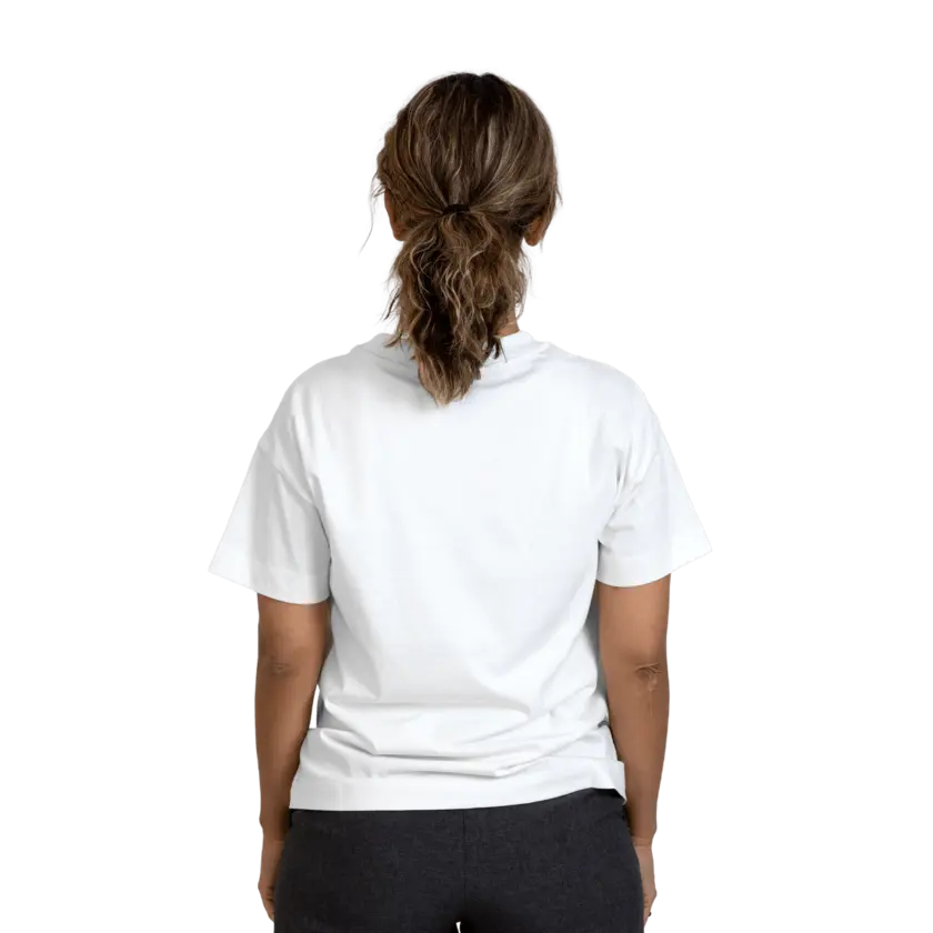 woman wearing white tshirt with atlas copco group logo