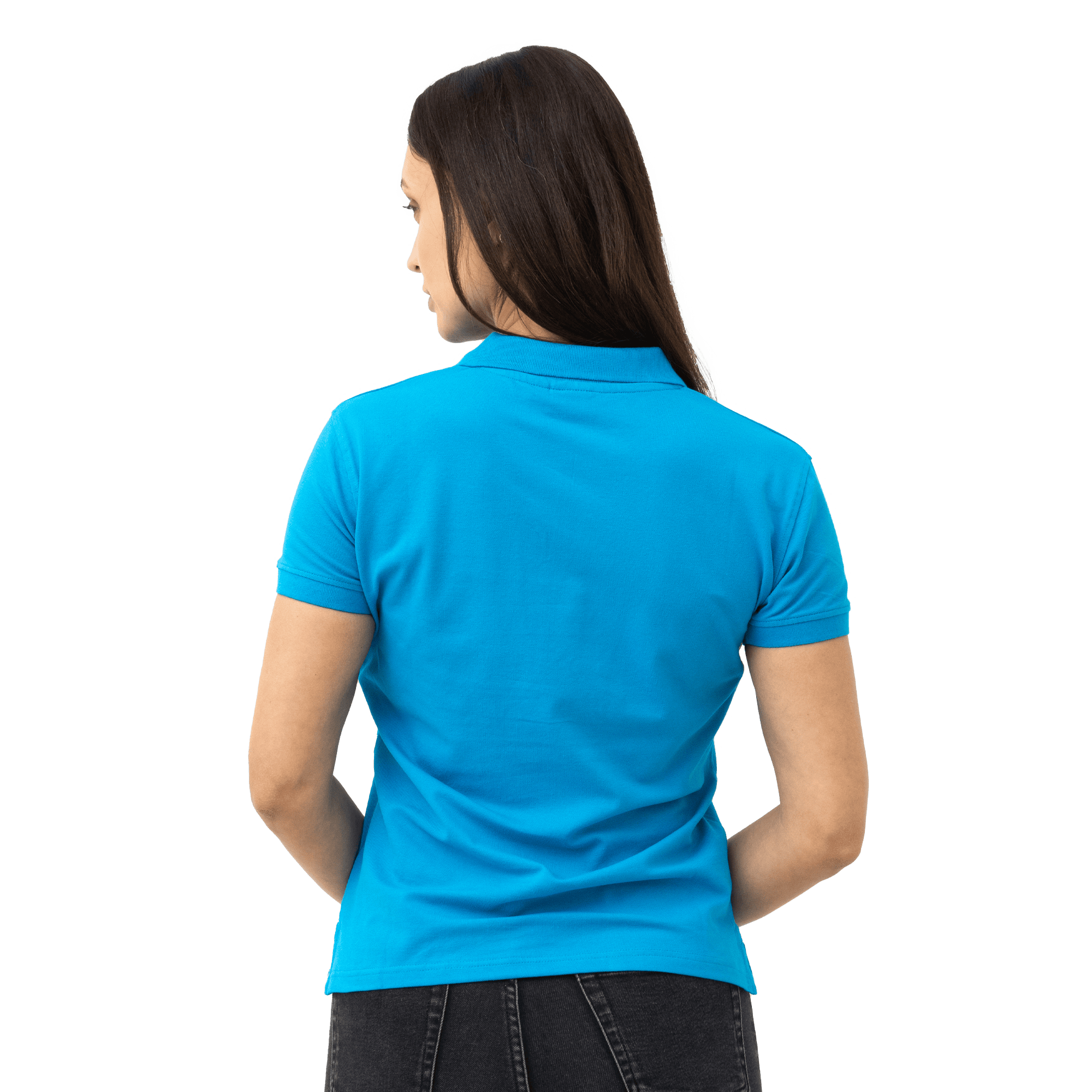 blue polo with atlas copco logo in white