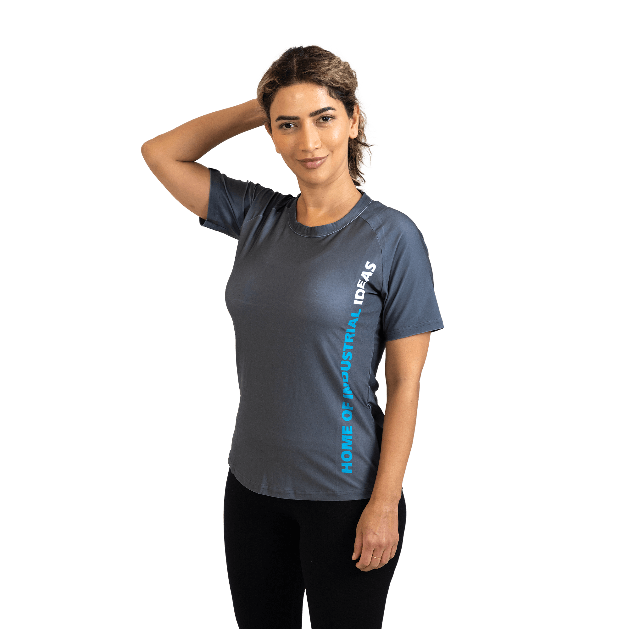 grey active tshirt with atlas copco label on sleeve