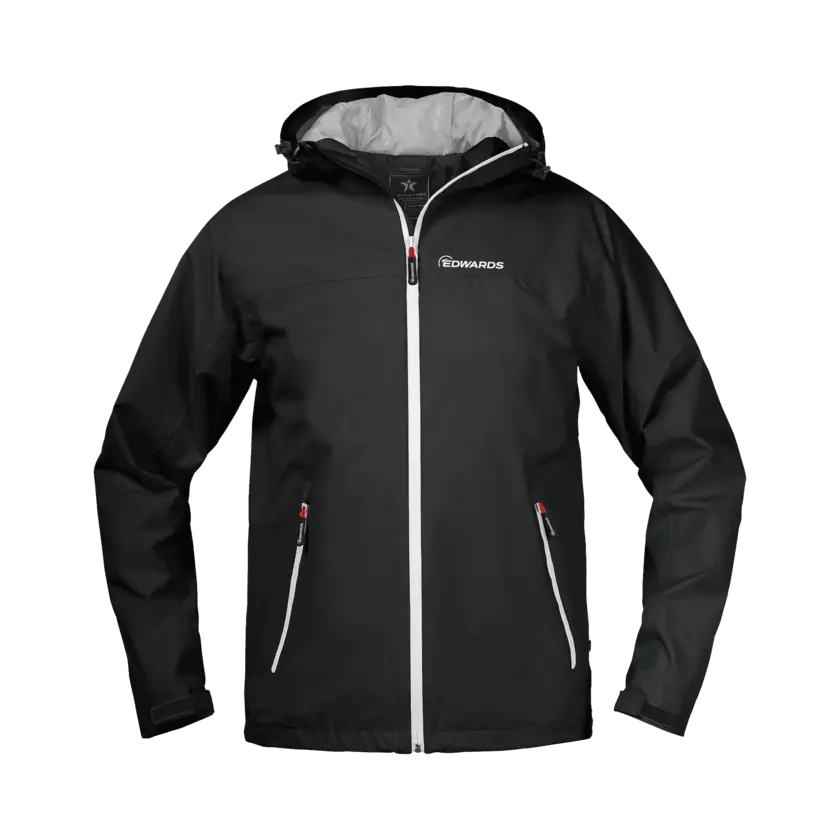 black winter jacket with white edwards logo