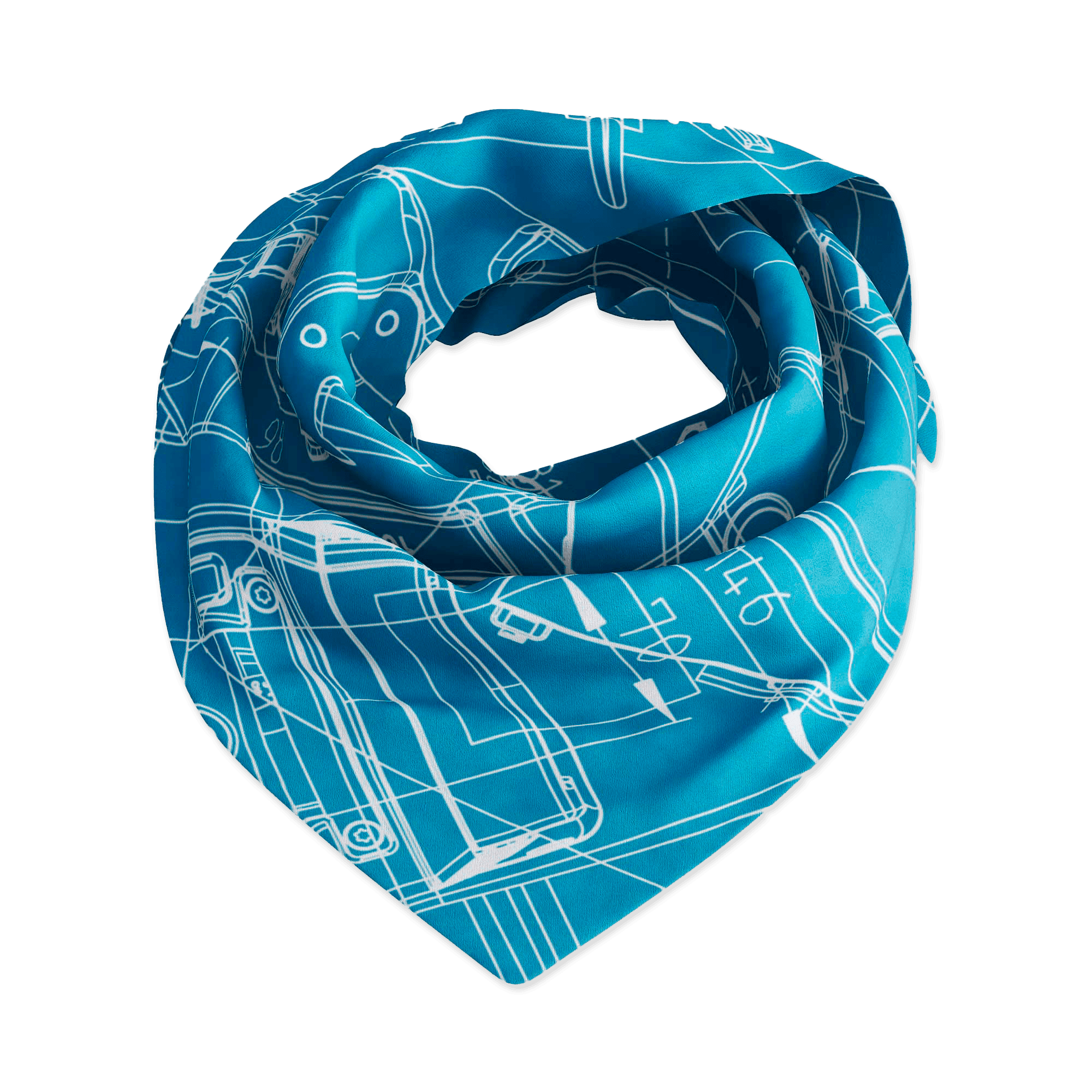 blue bandana with blueprint pattern