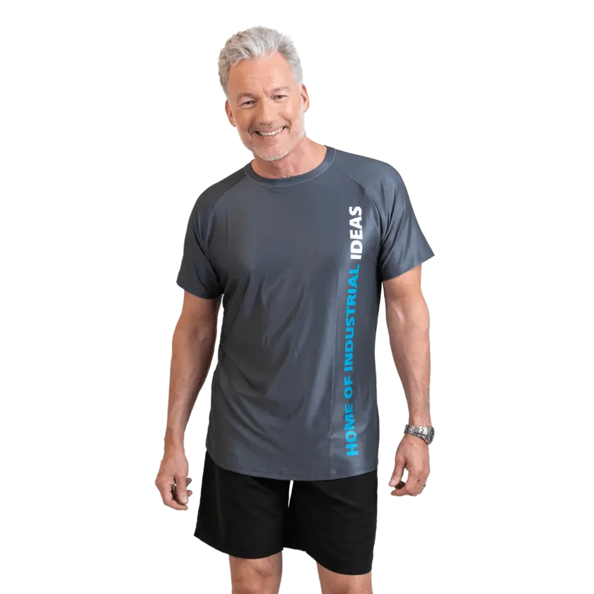 grey active tshirt with home of industrial ideas 