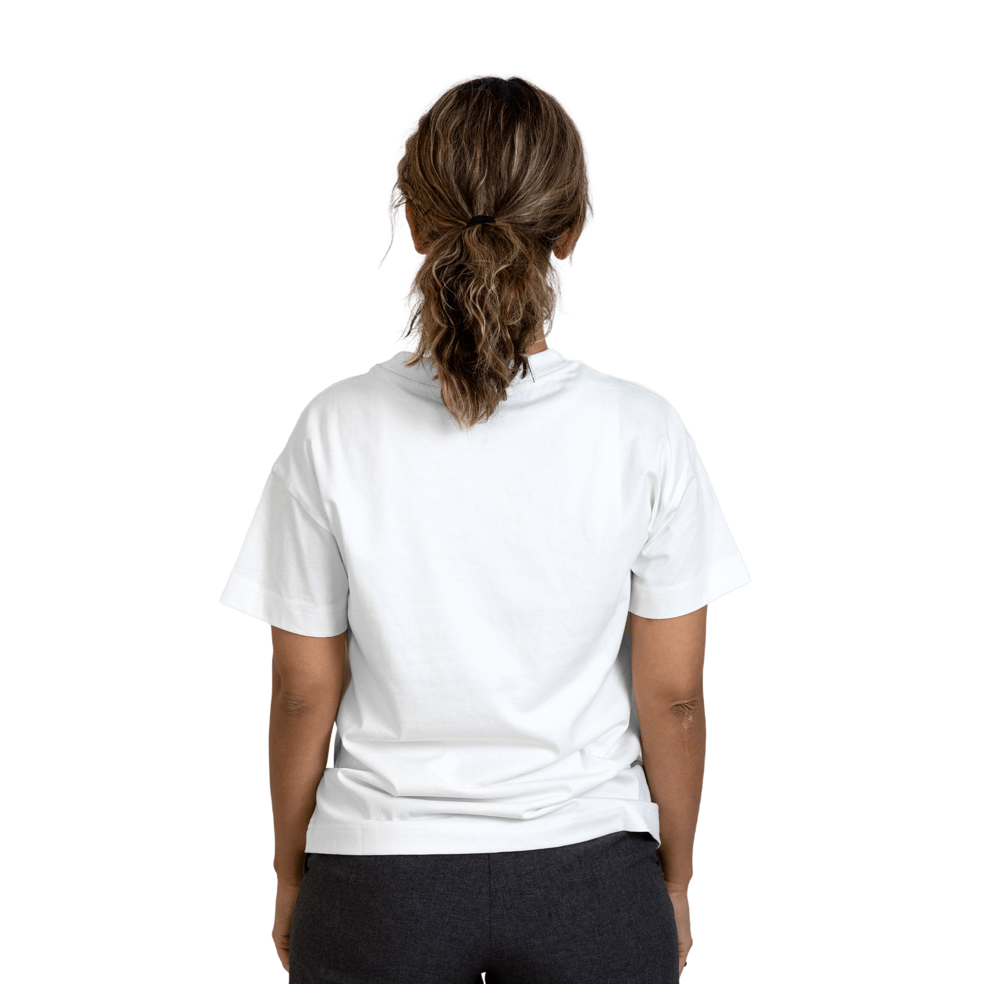 woman wearing white tshirt with atlas copco group logo