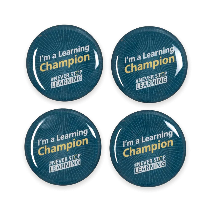 epoxy stickers with never stop learning logo
