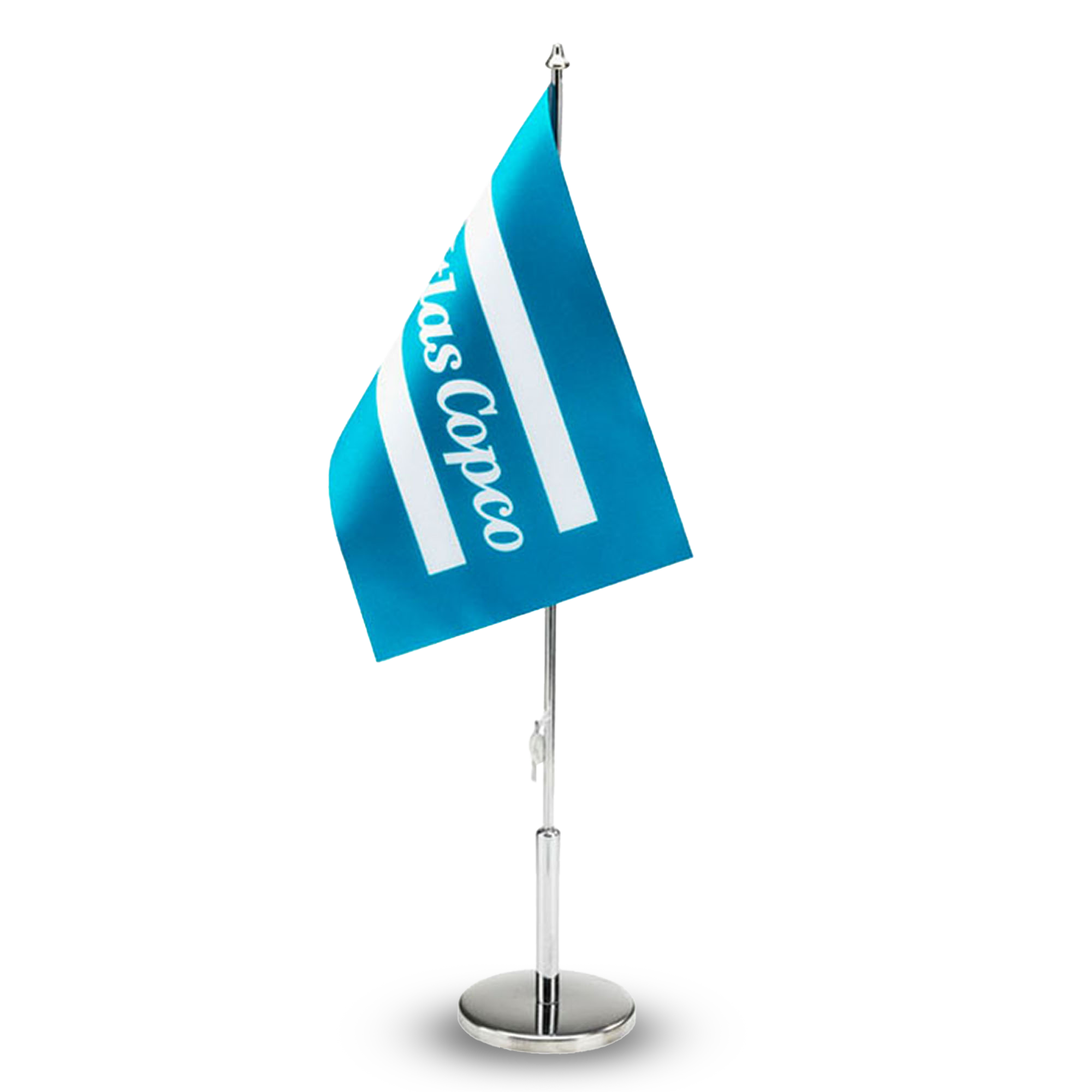 Table flag with atlas copco logo