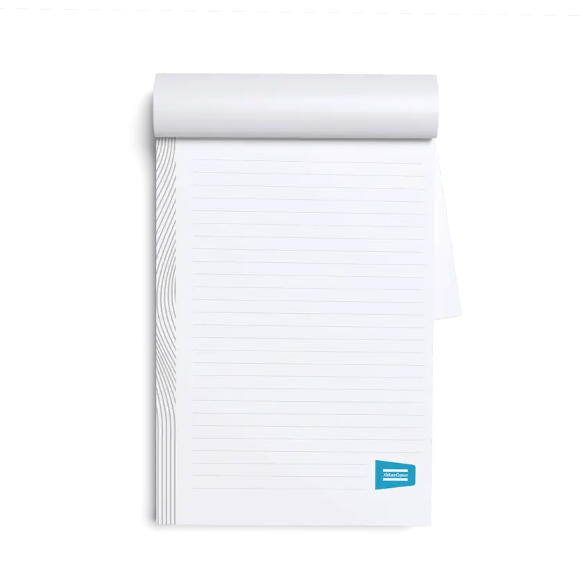 White striped notepad with atlas copco logo