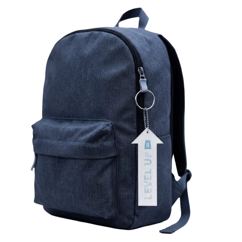 Reflective arrow keyring on backpack