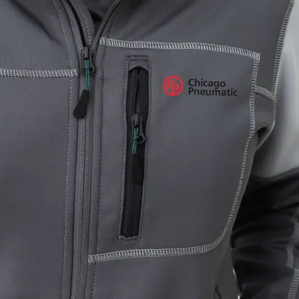 grey work fleece close up with chicago pneumatic logo