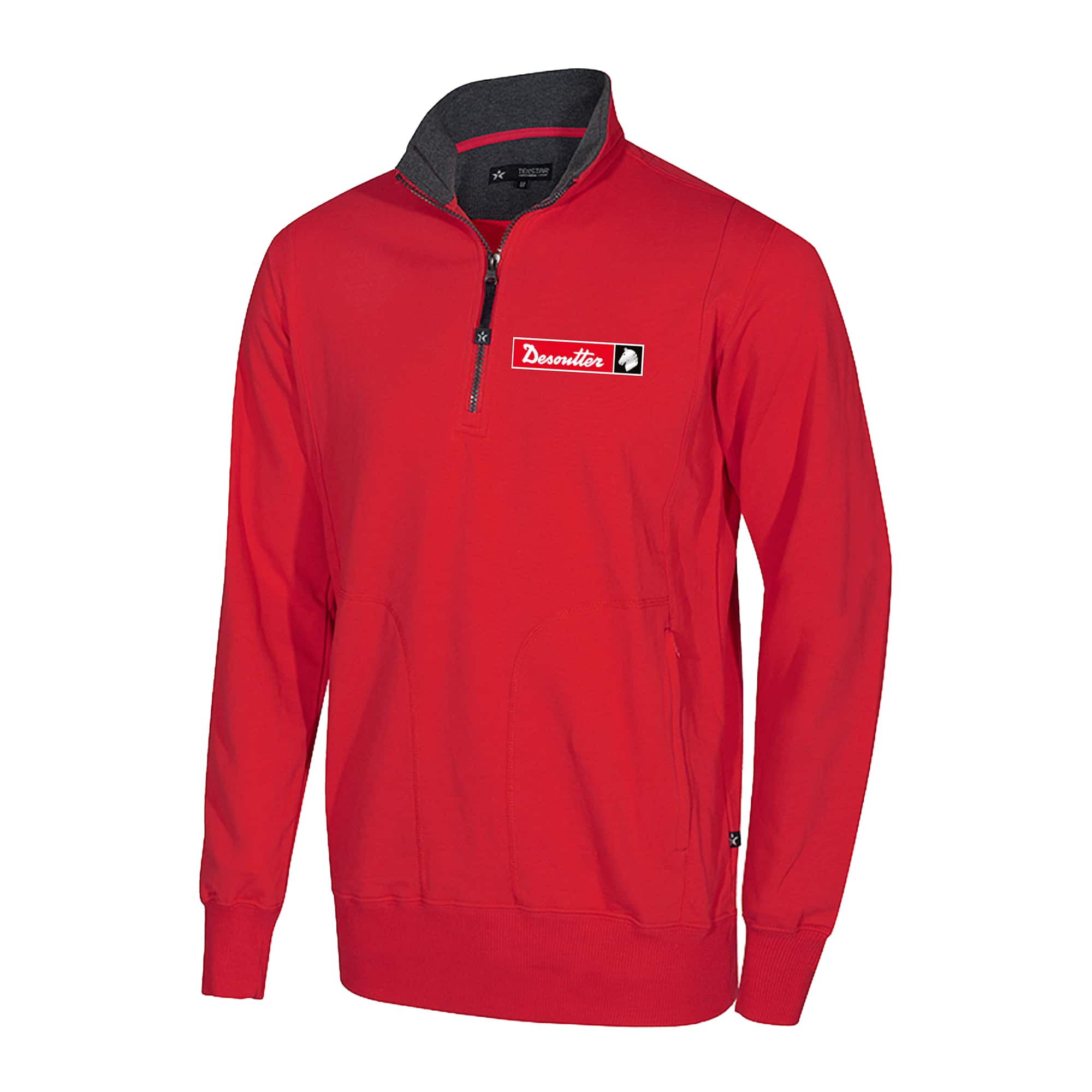red sweatshirt with desoutter logo