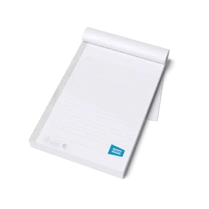 lined notepad with beige pattern and lines and atlas copco logo in blue