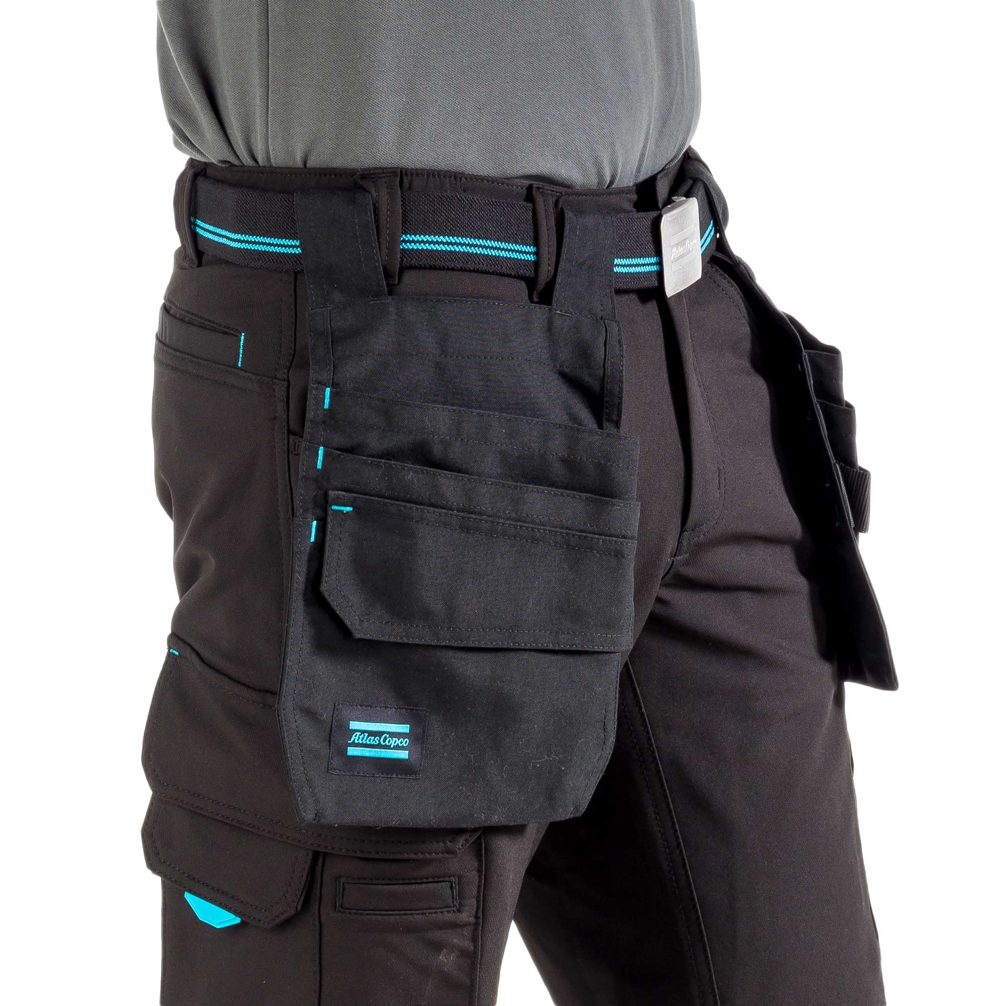 black extra pockets for workwear pants with atlas copco logo