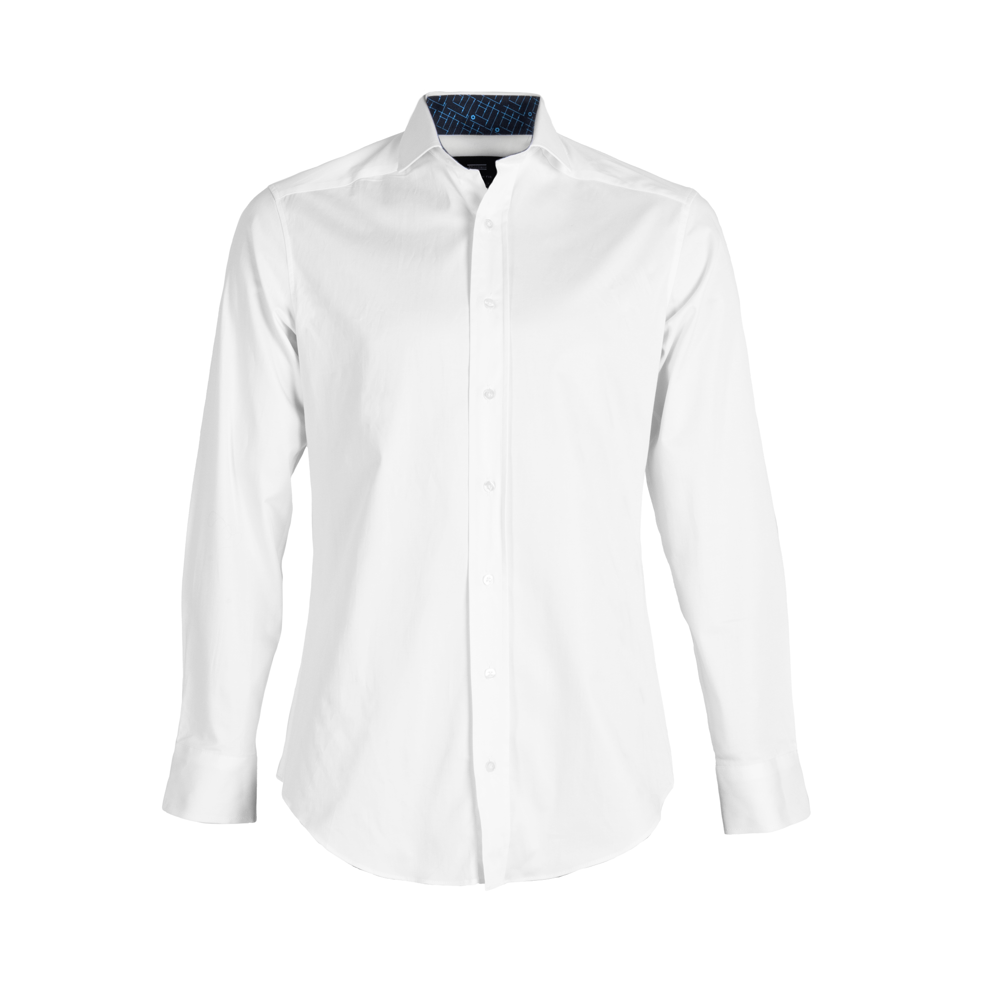white business shirt with logo on sleeves